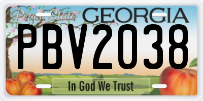 GA license plate PBV2038