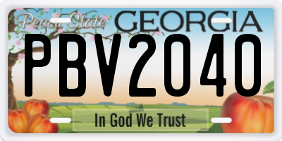 GA license plate PBV2040