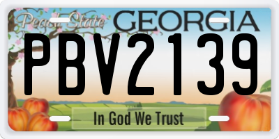 GA license plate PBV2139