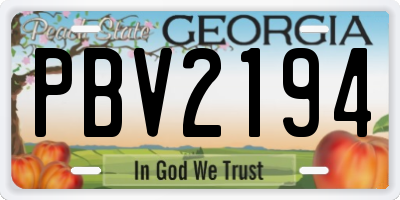 GA license plate PBV2194