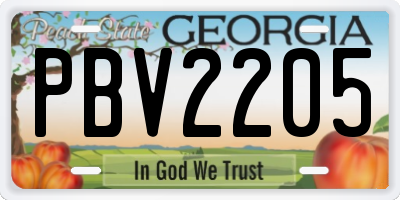 GA license plate PBV2205