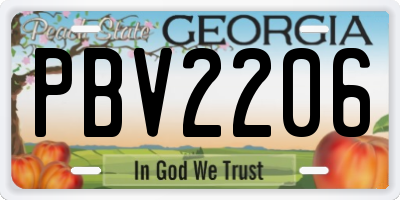 GA license plate PBV2206