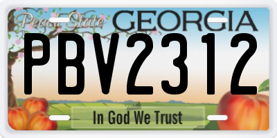 GA license plate PBV2312