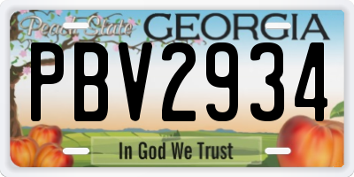GA license plate PBV2934