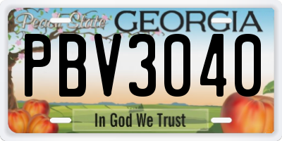 GA license plate PBV3040