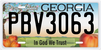 GA license plate PBV3063