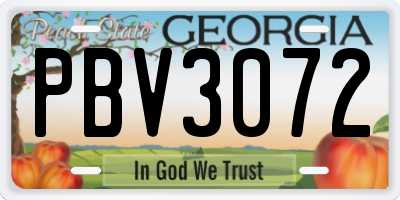 GA license plate PBV3072