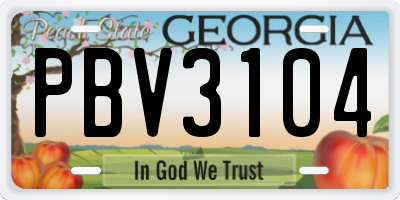 GA license plate PBV3104