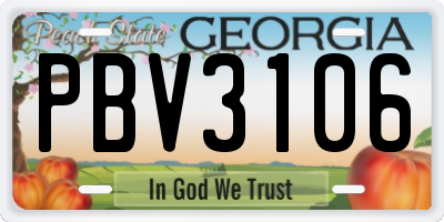 GA license plate PBV3106