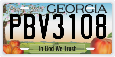 GA license plate PBV3108