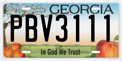 GA license plate PBV3111