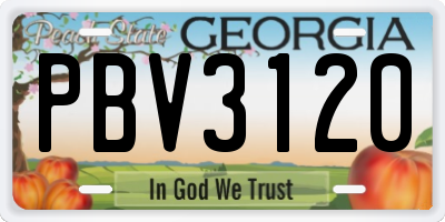 GA license plate PBV3120
