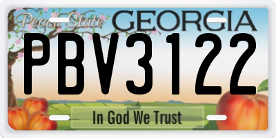 GA license plate PBV3122