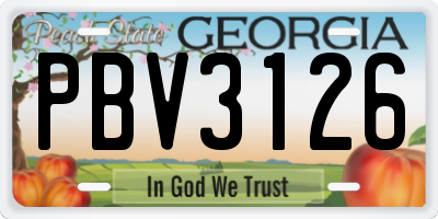 GA license plate PBV3126