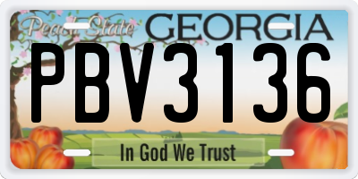 GA license plate PBV3136