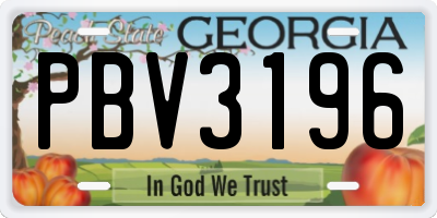 GA license plate PBV3196
