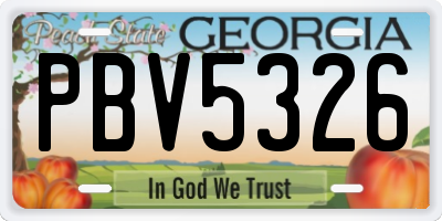 GA license plate PBV5326