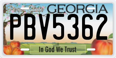 GA license plate PBV5362