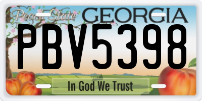 GA license plate PBV5398