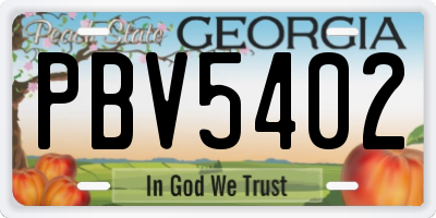 GA license plate PBV5402