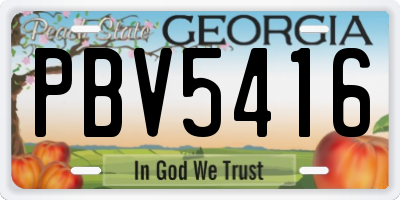 GA license plate PBV5416
