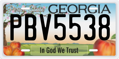 GA license plate PBV5538