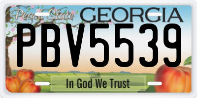 GA license plate PBV5539