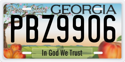 GA license plate PBZ9906