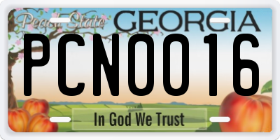 GA license plate PCN0016