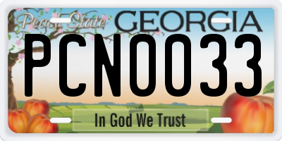 GA license plate PCN0033