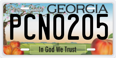 GA license plate PCN0205