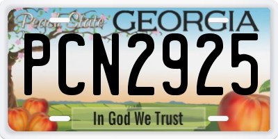 GA license plate PCN2925