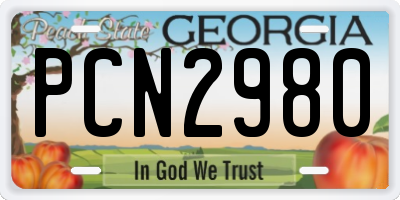 GA license plate PCN2980