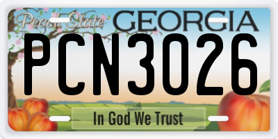 GA license plate PCN3026
