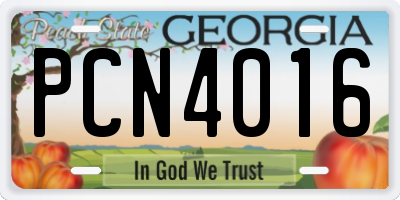GA license plate PCN4016