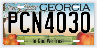 GA license plate PCN4030