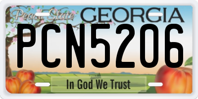 GA license plate PCN5206