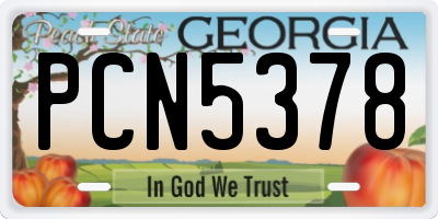 GA license plate PCN5378