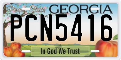 GA license plate PCN5416