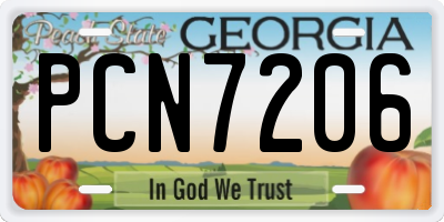 GA license plate PCN7206
