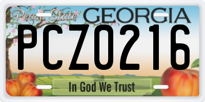 GA license plate PCZ0216