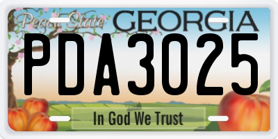 GA license plate PDA3025