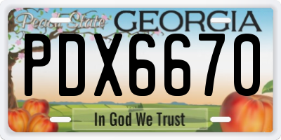 GA license plate PDX6670