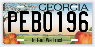 GA license plate PEB0196