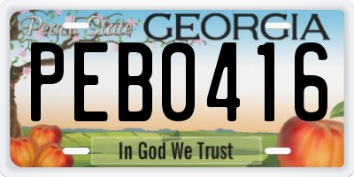 GA license plate PEB0416