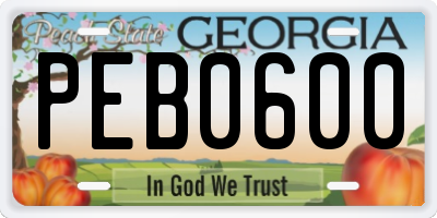 GA license plate PEB0600