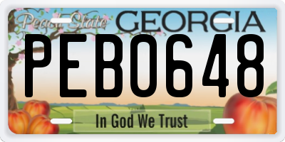 GA license plate PEB0648