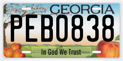 GA license plate PEB0838