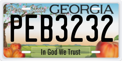 GA license plate PEB3232
