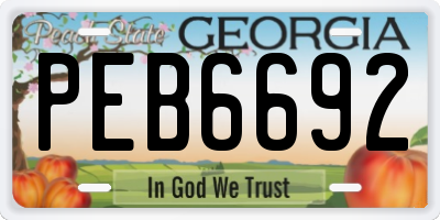 GA license plate PEB6692